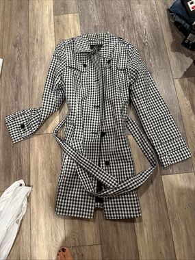 London Fog Black and White Gingham Trench Coat
